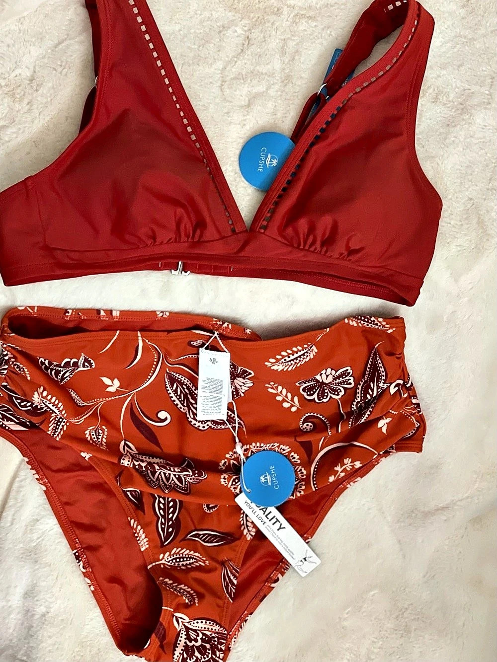 Cupshe Floral Bikini Set in Red & Orange Size M Top Size L bottom NWT
